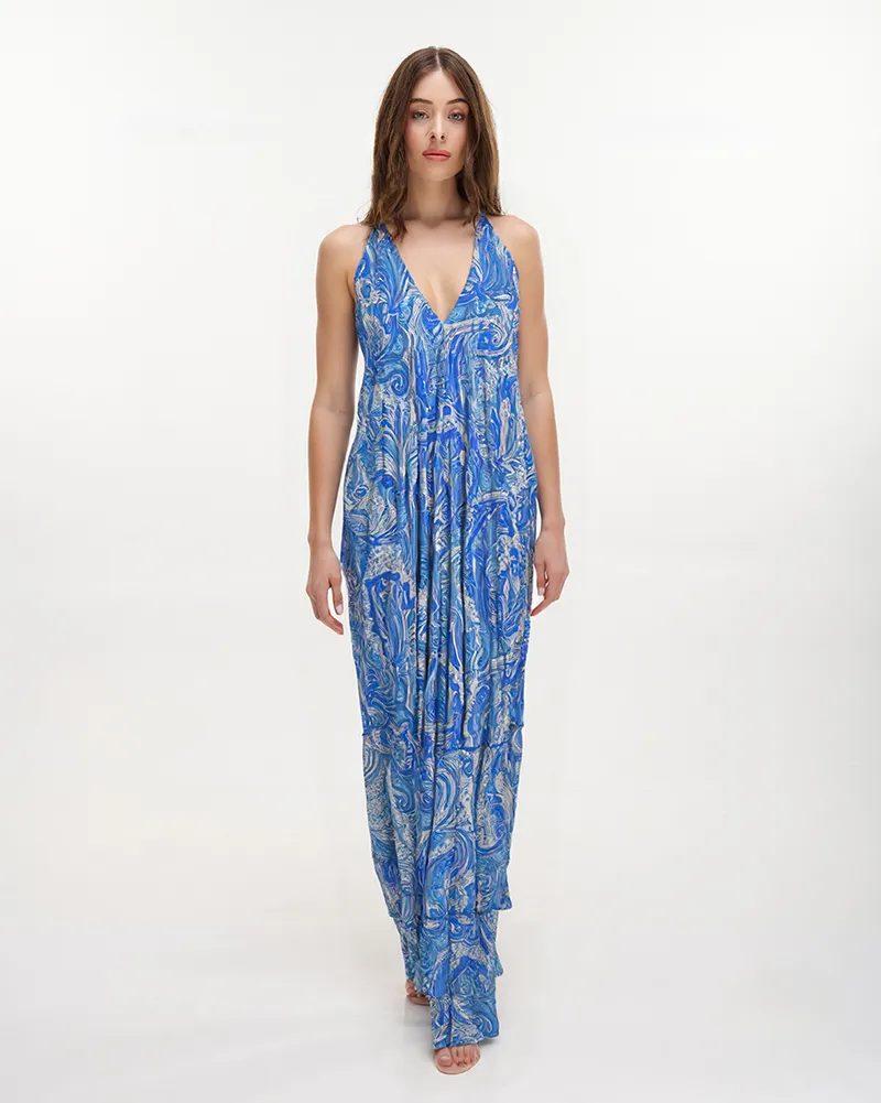 ΦΟΡΕΜΑ ΜΑΚΡΥ ΕΞΩΠΛΑΤΟ ΓΑΛΑΖΙΟ/ΤΥΡΚΟΥΑΖ ONE SIZE (70% SILK 30% POLYESTER)