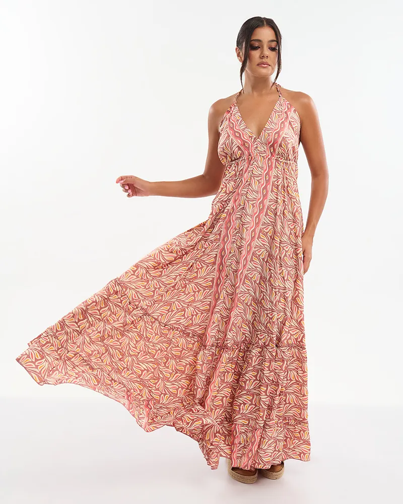 ΜΑΚΡΥ ΦΟΡΕΜΑ ΚΟΚΚΙΝΟ/ΛΕΥΚΟ  ONE SIZE (70% SILK 30% POLYESTER)