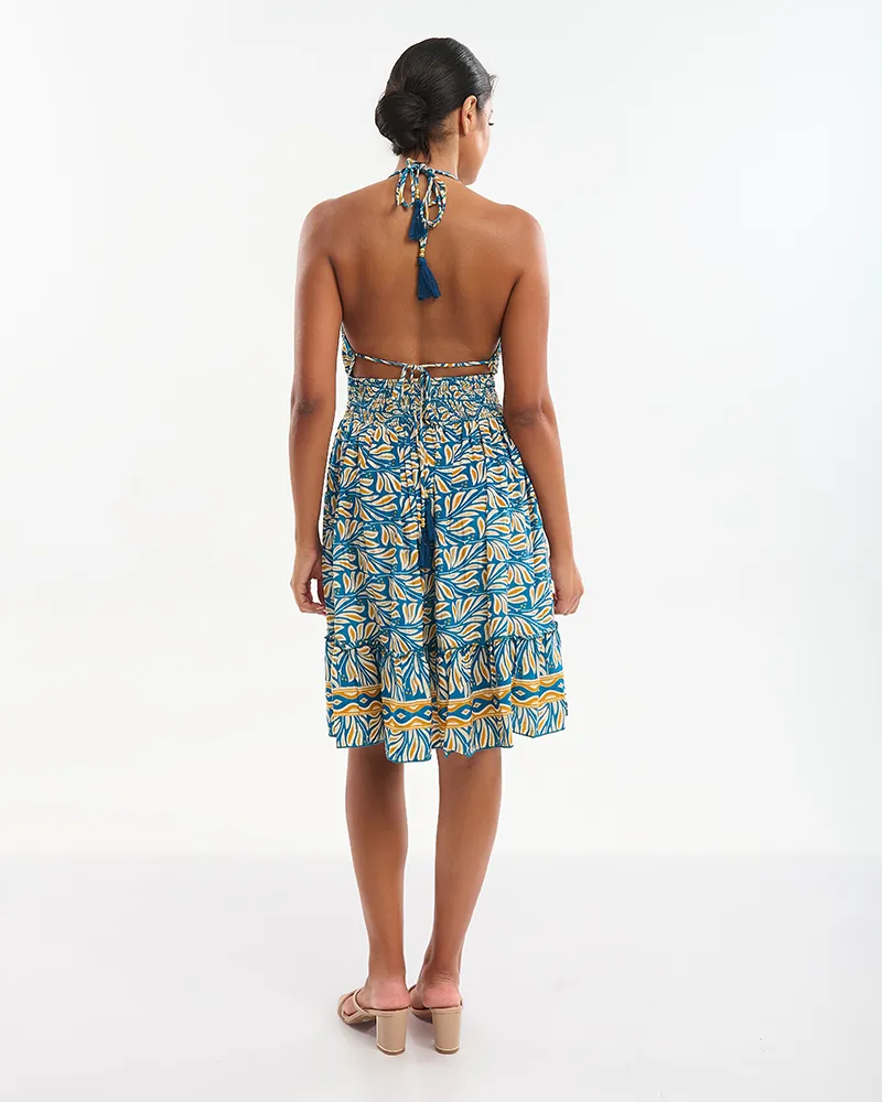 ΦΟΡΕΜΑ ΚΟΝΤΟ  ΚΙΤΡΙΝΟ/ΜΠΛΕ  ONE SIZE (70% SILK 30% POLYESTER)