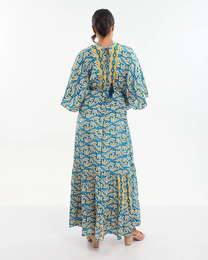 ΦΟΡΕΜΑ ΜΑΚΡΥ 3/4 ΚΙΤΡΙΝΟ/ΜΠΛΕ ONE SIZE (70% SILK 30% POLYESTER)