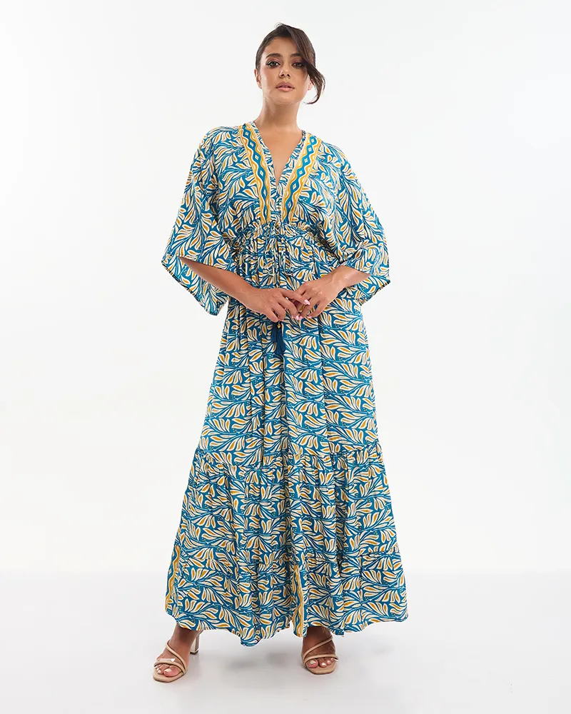 ΦΟΡΕΜΑ ΜΑΚΡΥ 3/4 ΚΙΤΡΙΝΟ/ΜΠΛΕ  ONE SIZE (70% SILK 30% POLYESTER)