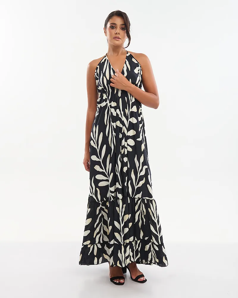 ΦΟΡΕΜΑ ΜΑΚΡΥ ΑΜΑΝΙΚΟ ΜΑΥΡΟ ΜΕ ΕΚΡΟΥ ΛΕΠΤΟΜΕΡΕΙΕΣ  ONE SIZE (70% SILK 30% POLYESTER)