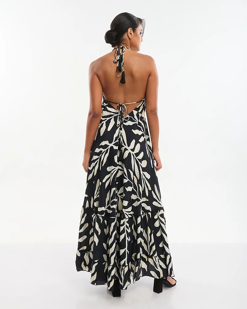 ΦΟΡΕΜΑ ΜΑΚΡΥ ΑΜΑΝΙΚΟ ΜΑΥΡΟ ΜΕ ΕΚΡΟΥ ΛΕΠΤΟΜΕΡΕΙΕΣ  ONE SIZE (70% SILK 30% POLYESTER)