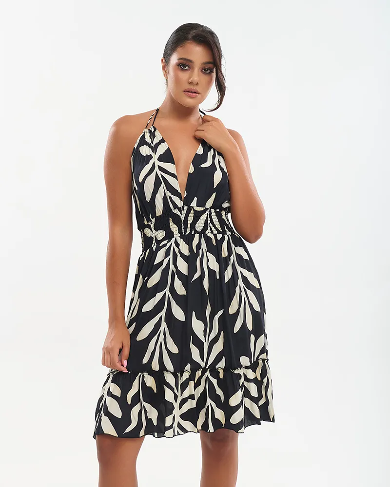 ΚΟΝΤΟ ΦΟΡΕΜΑ ΑΜΑΝΙΚΟ ΜΑΥΡΟ ΜΕ ΕΚΡΟΥ ΛΕΠΤΟΜΕΡΕΙΕΣ  ONE SIZE (70% SILK 30% POLYESTER)