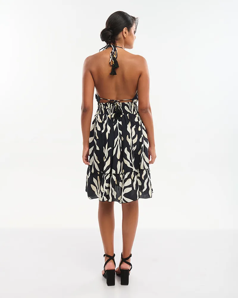 ΚΟΝΤΟ ΦΟΡΕΜΑ ΑΜΑΝΙΚΟ ΜΑΥΡΟ ΜΕ ΕΚΡΟΥ ΛΕΠΤΟΜΕΡΕΙΕΣ  ONE SIZE (70% SILK 30% POLYESTER)