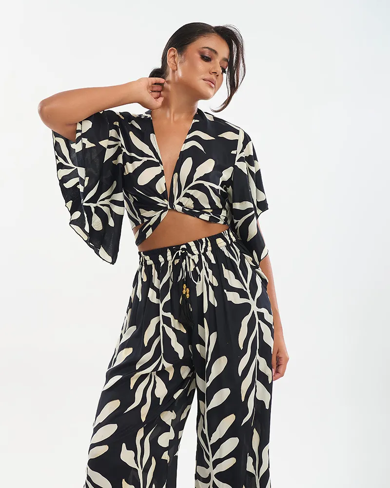 S/2 ΤΟΠΑΚΙ ΚΑΙ ΠΑΝΤΕΛΟΝΑ  ΜΑΥΡΟ ΜΕ ΕΚΡΟΥ ΛΕΠΤΟΜΕΡΕΙΕΣ ONE SIZE (70% SILK 30% POLYESTER)