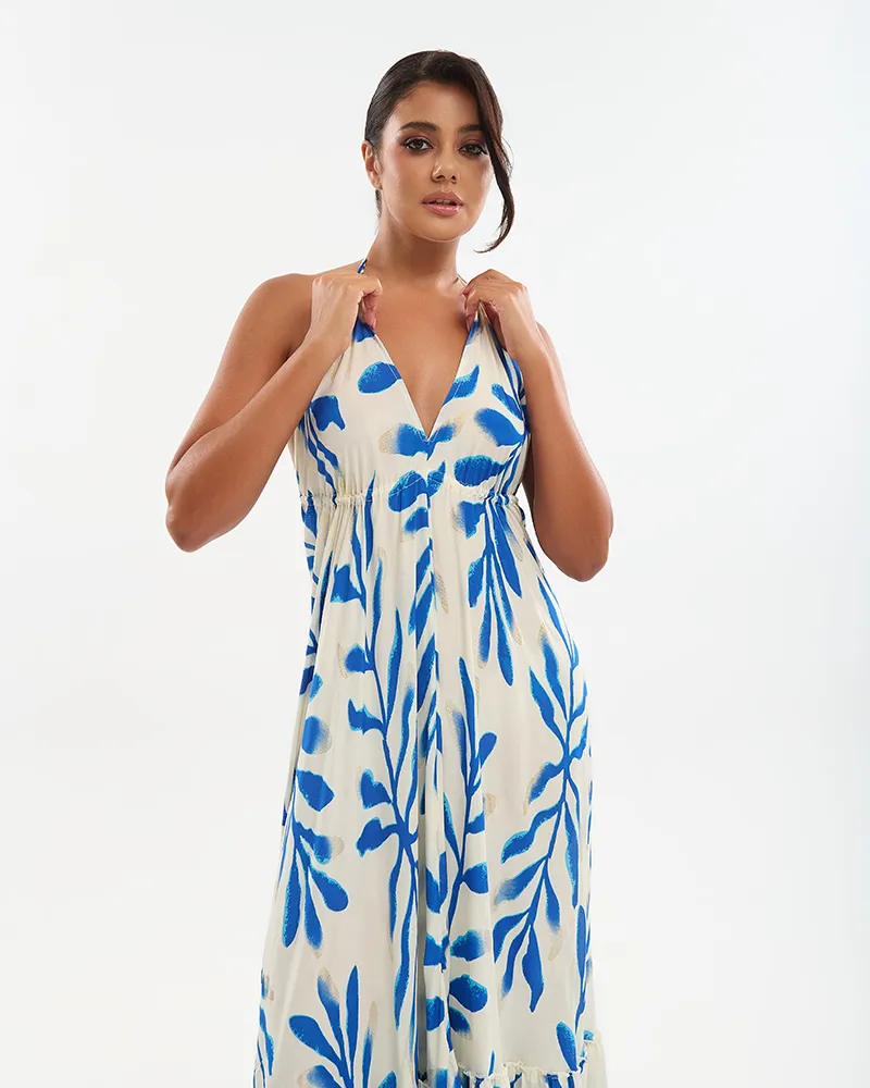 ΦΟΡΕΜΑ ΜΑΚΡΥ ΣΕ ΕΚΡΟΥ ΜΕ ΜΠΛΕ/ΧΡΥΣΕΣ ΛΕΠΤΟΜΕΡΕΙΕΣ ONE SIZE (70% SILK 30% POLYESTER)