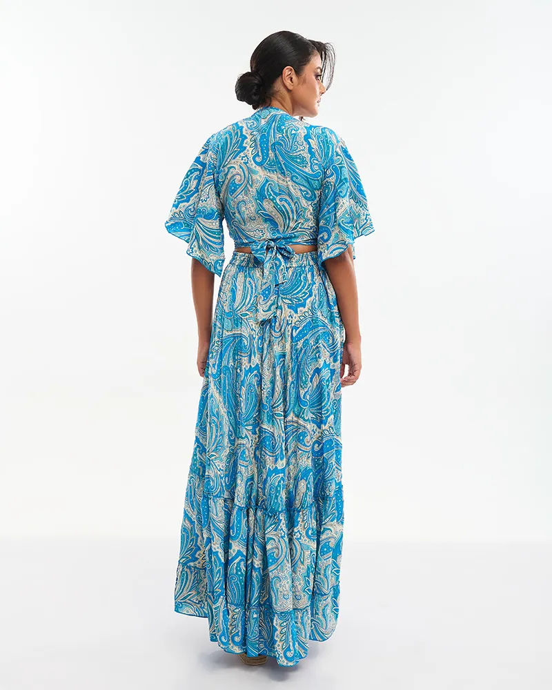 S/2 ΤΟΠ ΚΑΙ ΦΟΥΣΤΑ ΜΠΛΕ/ΧΡΥΣΟ ΜΕ ΣΧΕΔΙΑ ONE SIZE (70% SILK 30% POLYESTER)