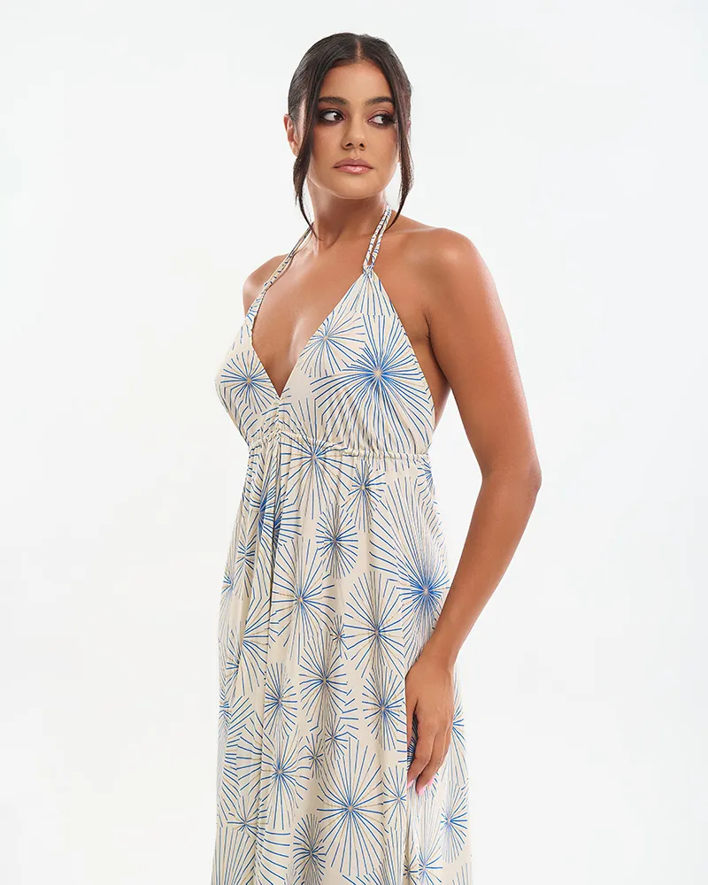 ΦΟΡΕΜΑ ΜΑΚΡΥ ΕΚΡΟΥ ΜΕ ΧΡΥΣΑ/ΜΠΛΕ ΛΟΥΛΟΥΔΙΑ (70% SILK 30% POLYESTER)