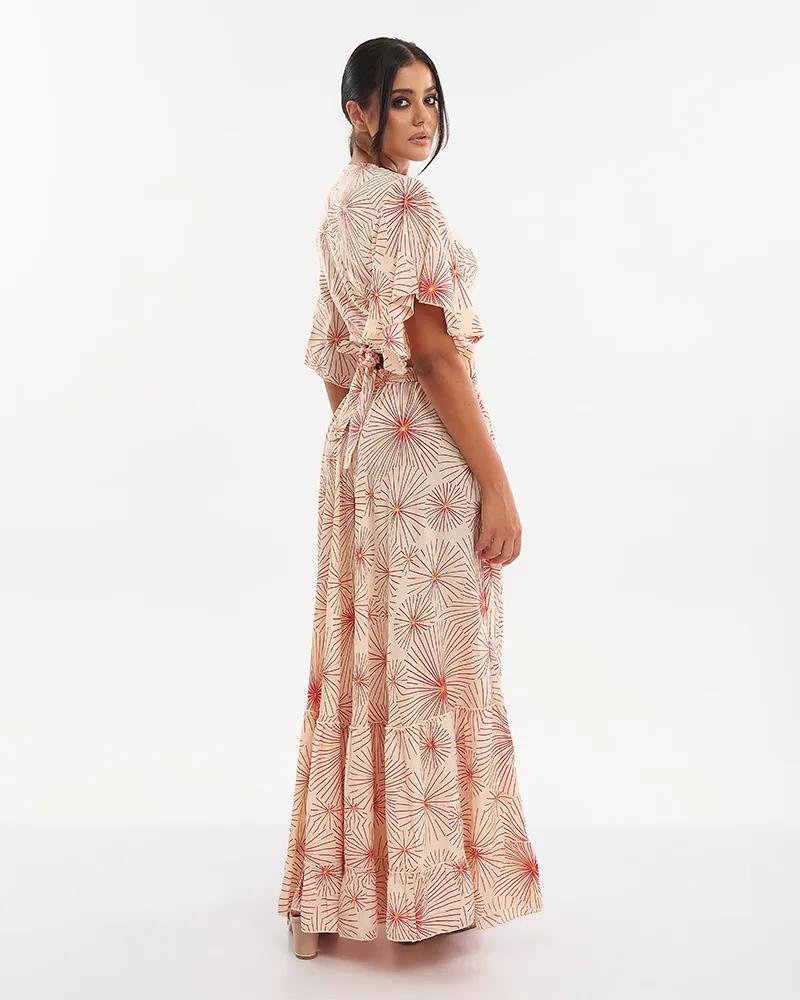 S/2 ΤΟΠ ΚΑΙ ΦΟΥΣΤΑ ΣΕ ΕΚΡΟΥ ΜΕ ΚΟΚΚΙΝΑ/ΧΡΥΣΑ ΛΟΥΛΟΥΔΙΑ ONE SIZE (70% SILK 30% POLYESTER)