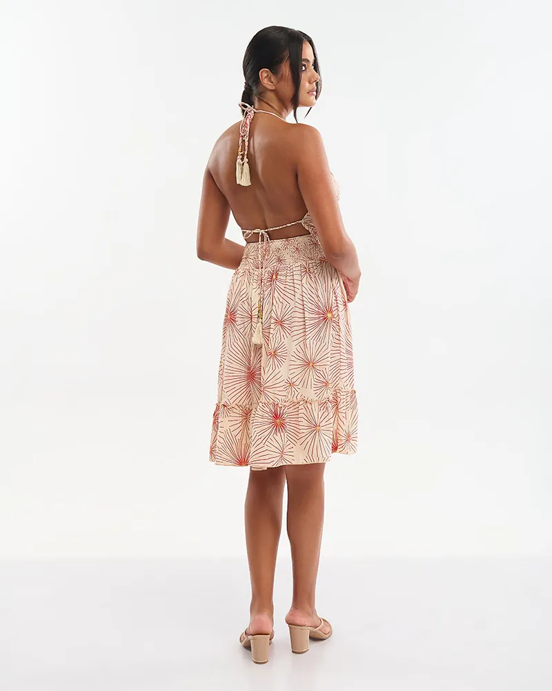 ΚΟΝΤΟ ΦΟΡΕΜΑ ΣΕ ΕΚΡΟΥ ΜΕ ΚΟΚΚΙΝΑ/ΧΡΥΣΑ ΛΟΥΛΟΥΔΙΑ ONE SIZE (70% SILK 30% POLYESTER)