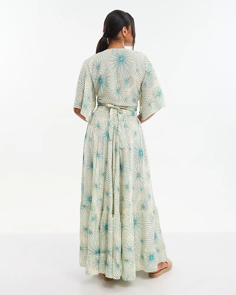 S/2 ΤΟΠ ΚΑΙ ΦΟΥΣΤΑ ΕΚΡΟΥ ΜΕ  ΤΥΡΚΟΥΑΖ/ΧΡΥΣΑ ΛΟΥΛΟΥΔΙΑ ONE SIZE (70% SILK 30% POLYESTER)