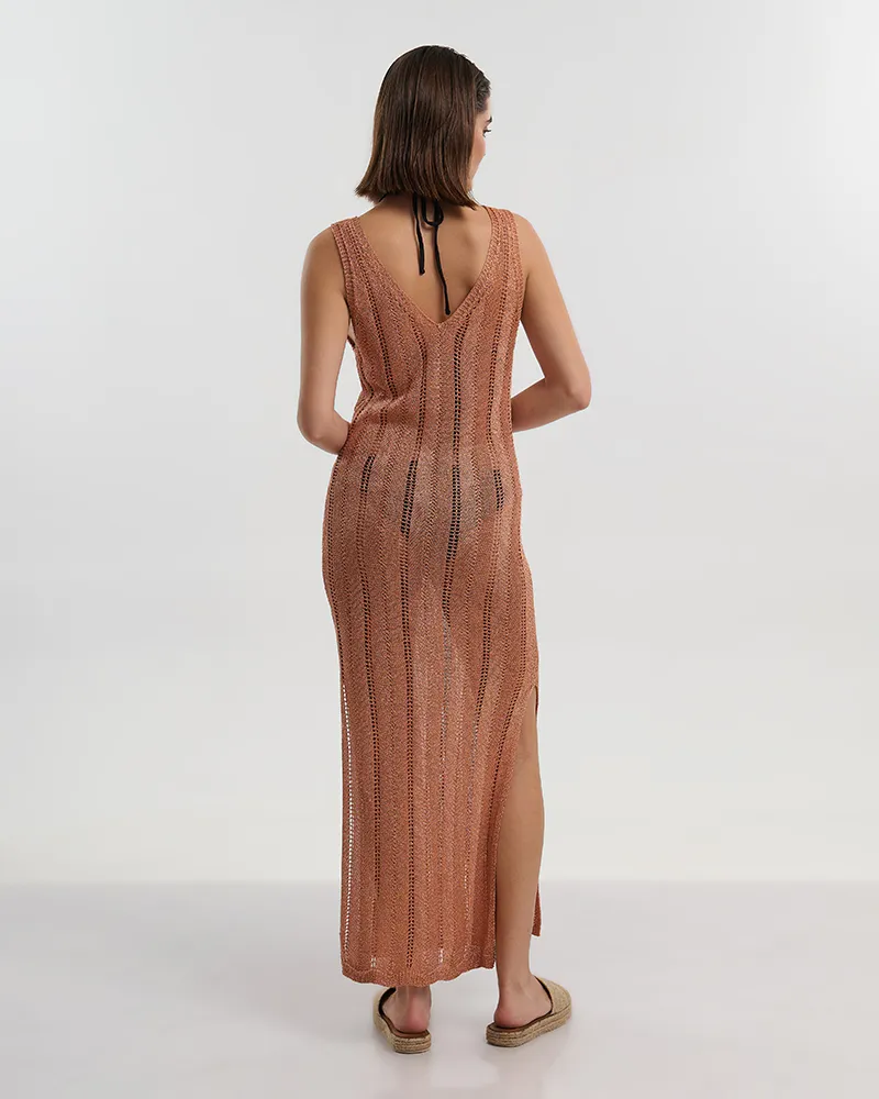 ΑΜΑΝΙΚΟ ΜΑΚΡΥ ΦΟΡΕΜΑ ΣΕ ΡΟΖ ΧΡΥΣΟ ONE SIZE (100% POLYESTER)