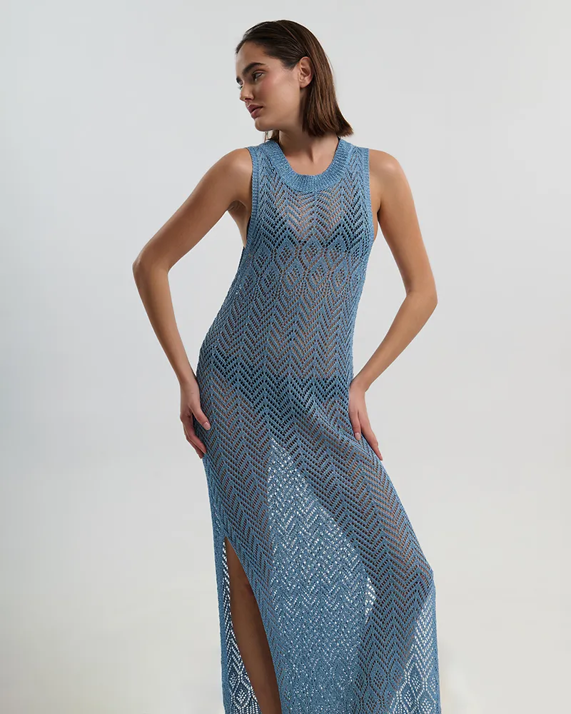 ΑΜΑΝΙΚΟ ΜΑΚΡΥ ΦΟΡΕΜΑ ΣΕ ΜΠΛΕ ΓΥΑΛΙΣΤΕΡΟ ΧΡΩΜΑ ONE SIZE (100% POLYESTER)