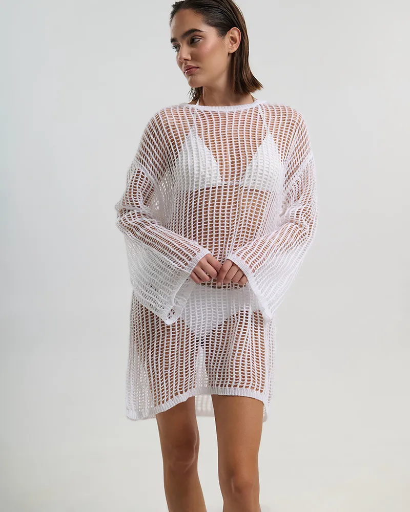 ΦΟΡΕΜΑ ΚΟΝΤΟ ΜΕ ΜΑΚΡΥ ΜΑΝΙΚΙ ΣΕ ΛΕΥΚΟ ΧΡΩΜΑ ONE SIZE (100% VISCOSE)