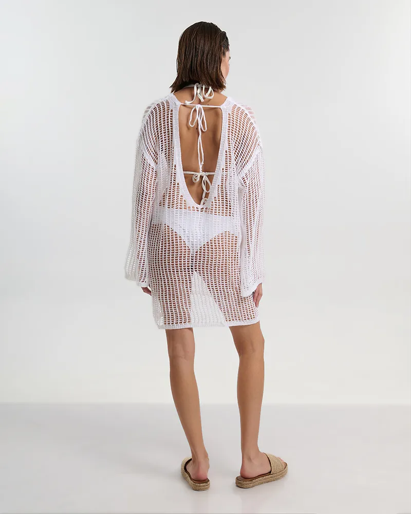 ΦΟΡΕΜΑ ΚΟΝΤΟ ΜΕ ΜΑΚΡΥ ΜΑΝΙΚΙ ΣΕ ΛΕΥΚΟ ΧΡΩΜΑ ONE SIZE (100% VISCOSE)