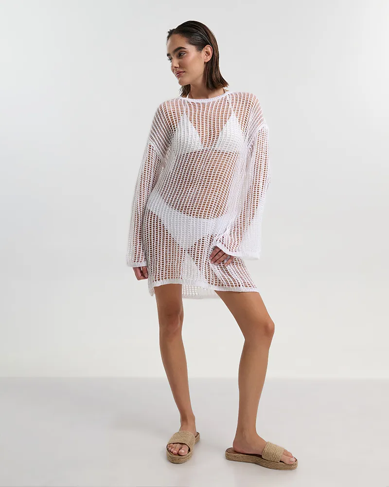 ΦΟΡΕΜΑ ΚΟΝΤΟ ΜΕ ΜΑΚΡΥ ΜΑΝΙΚΙ ΣΕ ΛΕΥΚΟ ΧΡΩΜΑ ONE SIZE (100% VISCOSE)