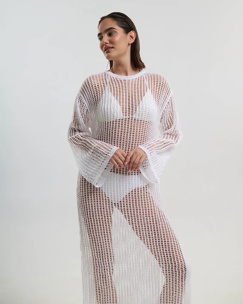 ΦΟΡΕΜΑ ΜΑΚΡΥ ΜΕ ΜΑΚΡΥ ΜΑΝΙΚΙ ΣΕ ΛΕΥΚΟ ΧΡΩΜΑ ONE SIZE (100% VISCOSE)