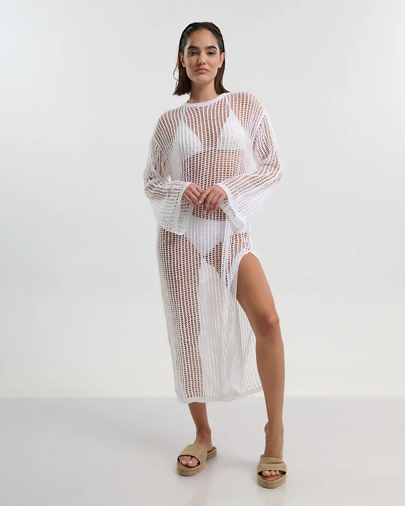 ΦΟΡΕΜΑ ΜΑΚΡΥ ΜΕ ΜΑΚΡΥ ΜΑΝΙΚΙ ΣΕ ΛΕΥΚΟ ΧΡΩΜΑ ONE SIZE (100% VISCOSE)