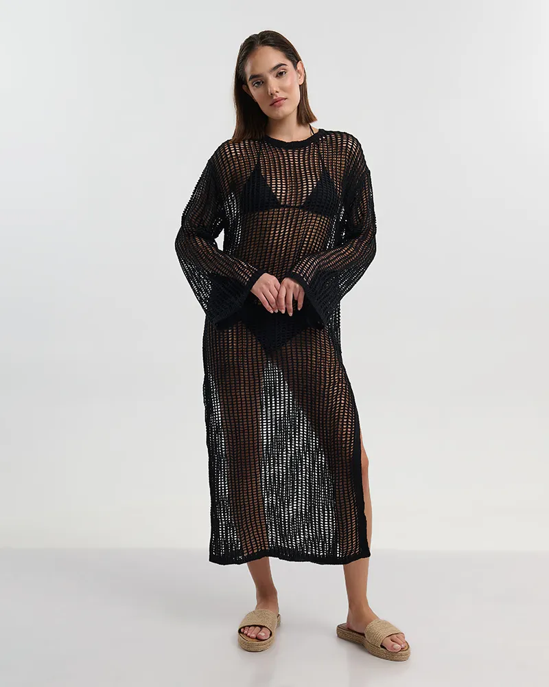 ΦΟΡΕΜΑ ΜΑΚΡΥ ΜΕ ΜΑΚΡΥ ΜΑΝΙΚΙ ΣΕ ΜΑΥΡΟ ΧΡΩΜΑ ONE SIZE (100% VISCOSE)