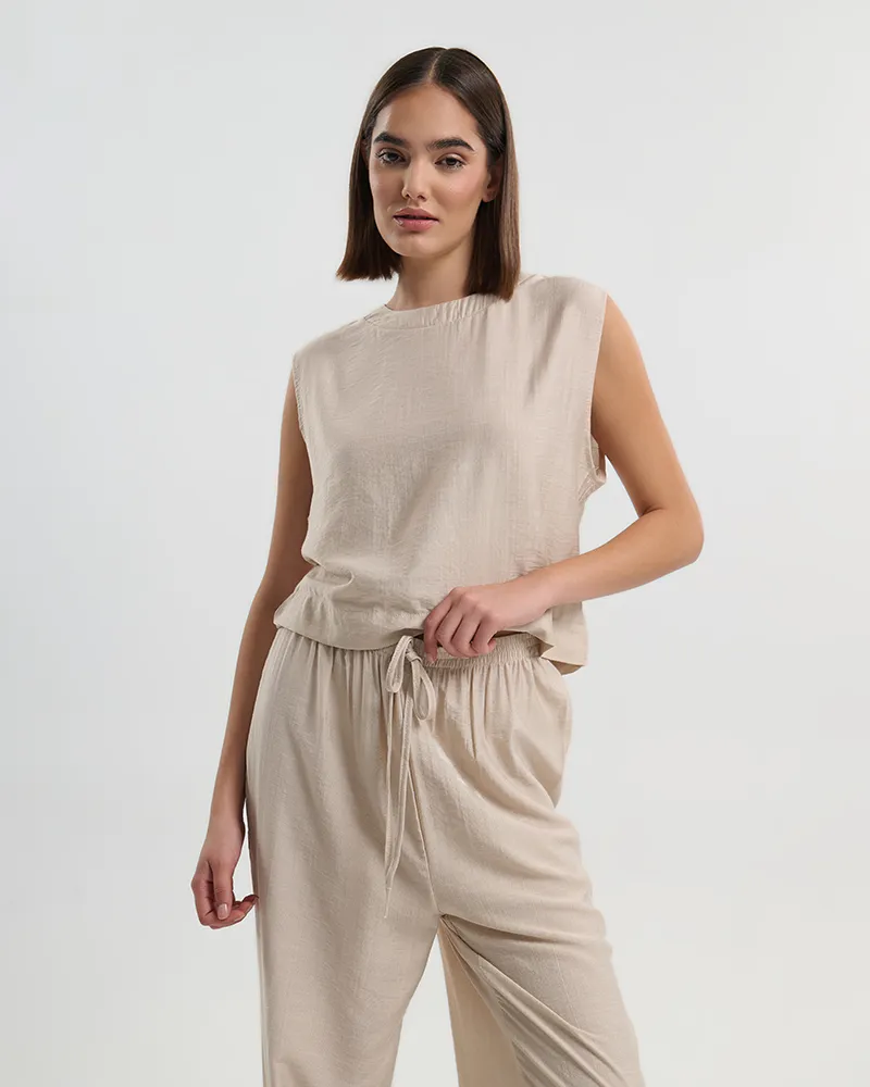 S/2 ΤΟΠ ΚΑΙ ΠΑΝΤΕΛΟΝΙ ΣΤΟ ΧΡΩΜΑ ΤΗΣ ΑΜΜΟΥ ONE SIZE (70% COTTON, 30% NYLON)