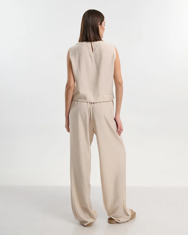 S/2 ΤΟΠ ΚΑΙ ΠΑΝΤΕΛΟΝΙ ΣΤΟ ΧΡΩΜΑ ΤΗΣ ΑΜΜΟΥ ONE SIZE (70% COTTON, 30% NYLON)