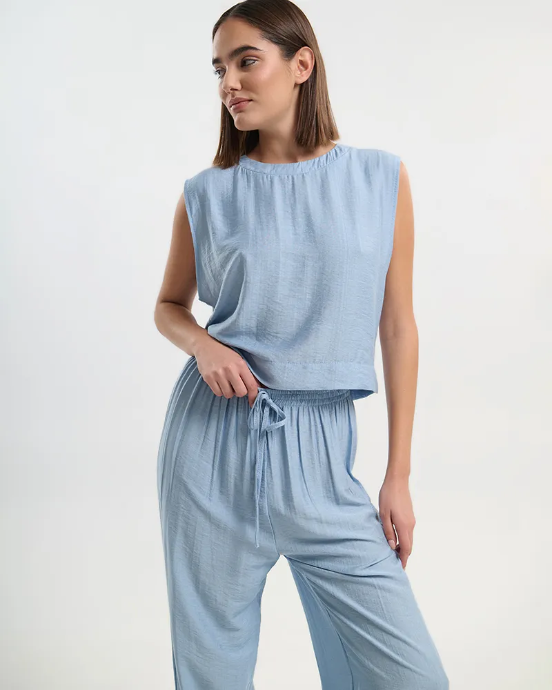 S/2 ΤΟΠ ΚΑΙ ΠΑΝΤΕΛΟΝΙ ΣΕ ΑΠΑΛΟ ΜΠΛΕ ΧΡΩΜΑ ONE SIZE (70% COTTON, 30% NYLON)