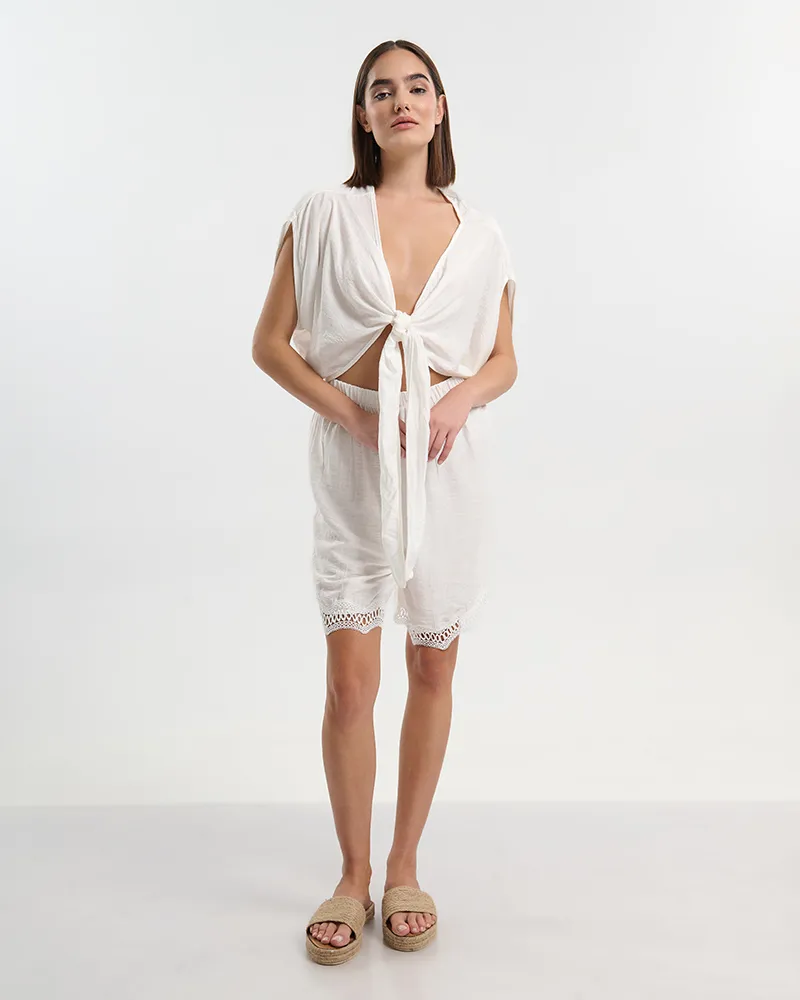 S/2 ΔΕΤΟ ΤΟΠ ΚΑΙ ΣΟΡΤΣ ΣΕ ΛΕΥΚΟ ΧΡΩΜΑ ONE SIZE (70% COTTON, 30% NYLON)