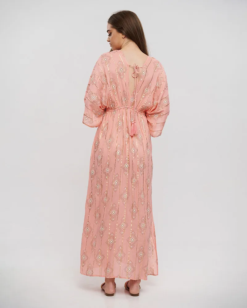 ΦΟΡΕΜΑ ΜΑΚΡΥ ME 3/4 MANIKI ΣΕ ΣΟΜΟΝ ΧΡΩΜΑ ME LUREX ONE SIZE (100% VISCOSE)