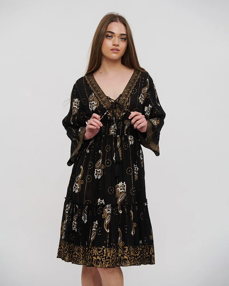 ΦΟΡΕΜΑ ΜΑΚΡΥΜΑΝΙΚΟ ΣΕ ΜΑΥΡΟ ΧΡΩΜΑ ME LUREX ONE SIZE (100% VISCOSE)