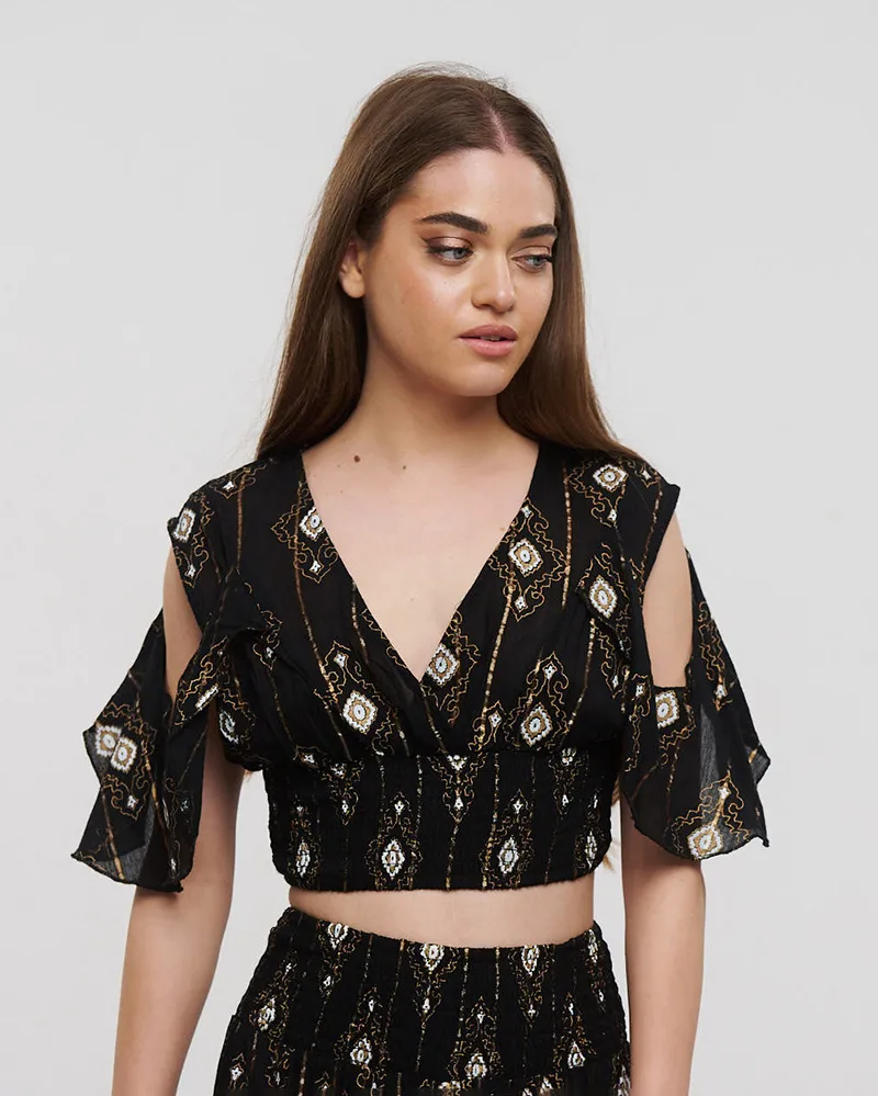 ΤΟΠ ΚΟΝΤΟ ΣΕ ΜΑΥΡΟ ΧΡΩΜΑ ME LUREX ONE SIZE (100% VISCOSE)