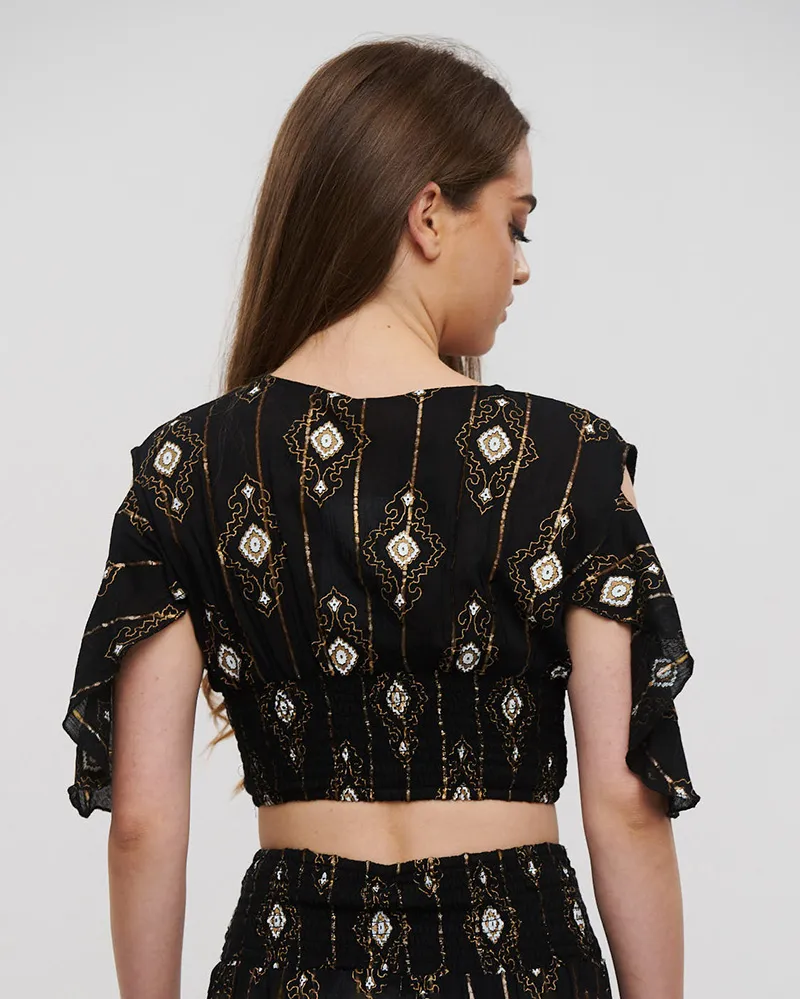 ΤΟΠ ΚΟΝΤΟ ΣΕ ΜΑΥΡΟ ΧΡΩΜΑ ME LUREX ONE SIZE (100% VISCOSE)