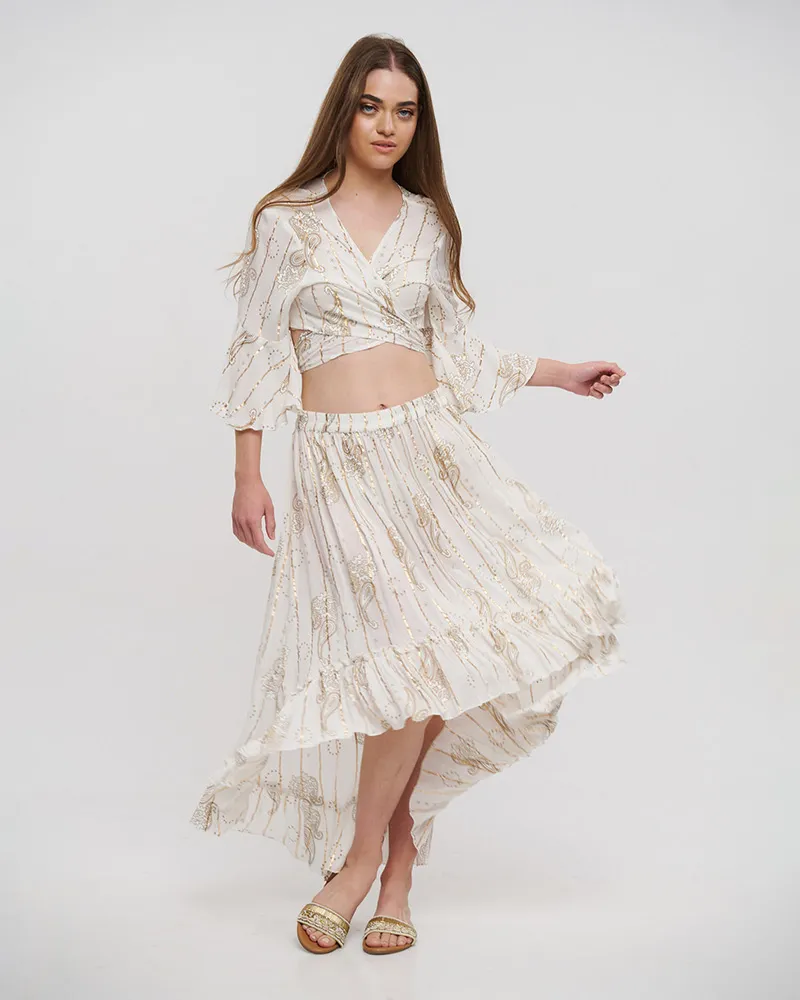 ΦΟΥΣΤΑ ΑΣΥΜΜΕΤΡΗ ΣΕ ΛΕΥΚΟ ΧΡΩΜΑ ΜΕ LUREX ONE SIZE(100% VISCOSE)