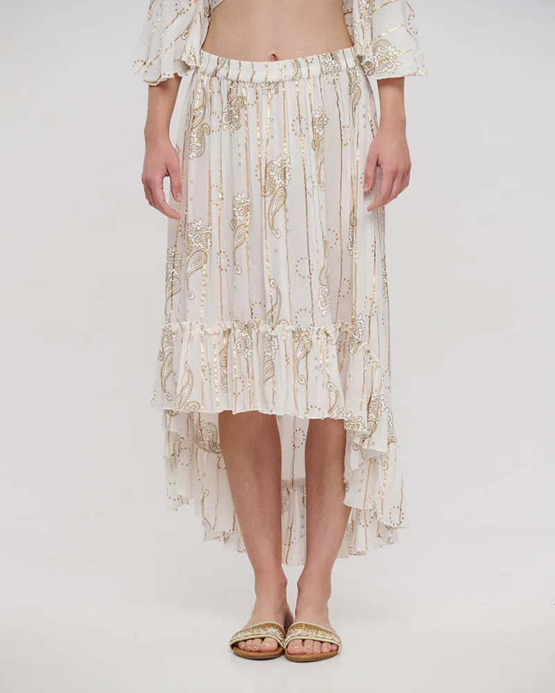 ΦΟΥΣΤΑ ΑΣΥΜΜΕΤΡΗ ΣΕ ΛΕΥΚΟ ΧΡΩΜΑ ΜΕ LUREX ONE SIZE(100% VISCOSE)