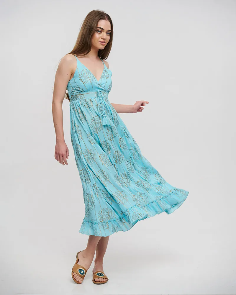 ΦΟΡΕΜΑ ΜΑΚΡΥ ΑΜΑΝΙΚΟ ΣΕ ΓΑΛΑΖΙΟ ΧΡΩΜΑ ΜΕ LUREX ONE SIZE(100% VISCOSE)