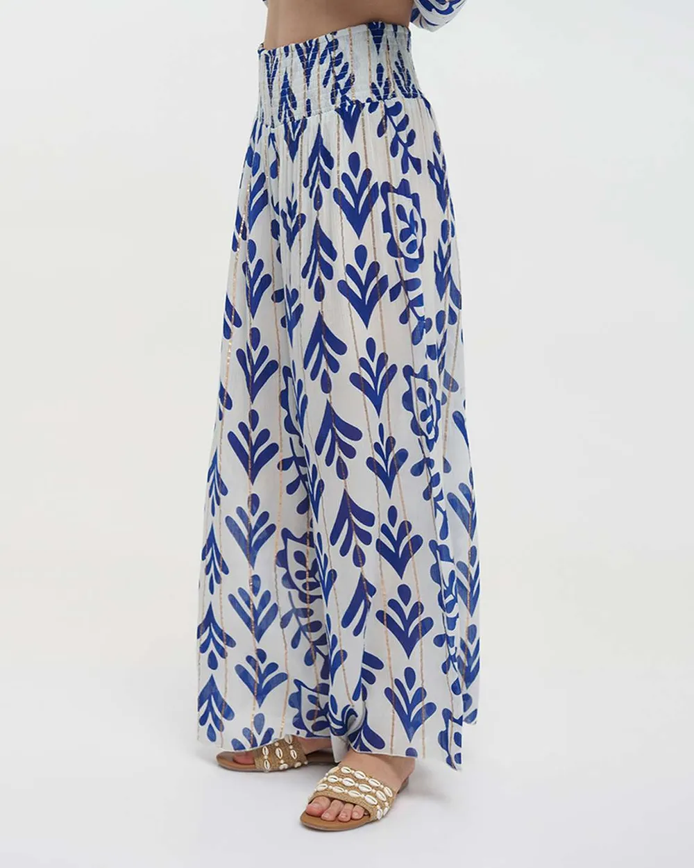 ΠΑΝΤΕΛΟΝΑ ΣΕ ΛΕΥΚΟ/ΜΠΛΕ ΧΡΩΜΑ ΜΕ LUREX ONE SIZE(100% VISCOSE)