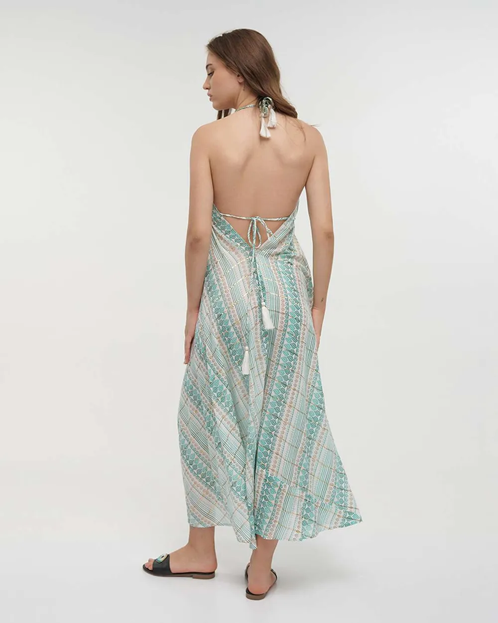 ΦΟΡΕΜΑ ΜΑΚΡΥ ΑΜΑΝΙΚΟ ΣΕ ΛΕΥΚΟ/ΠΡΑΣΙΝΟ ΧΡΩΜΑ ΜΕ LUREX ONE SIZE(100% VISCOSE)