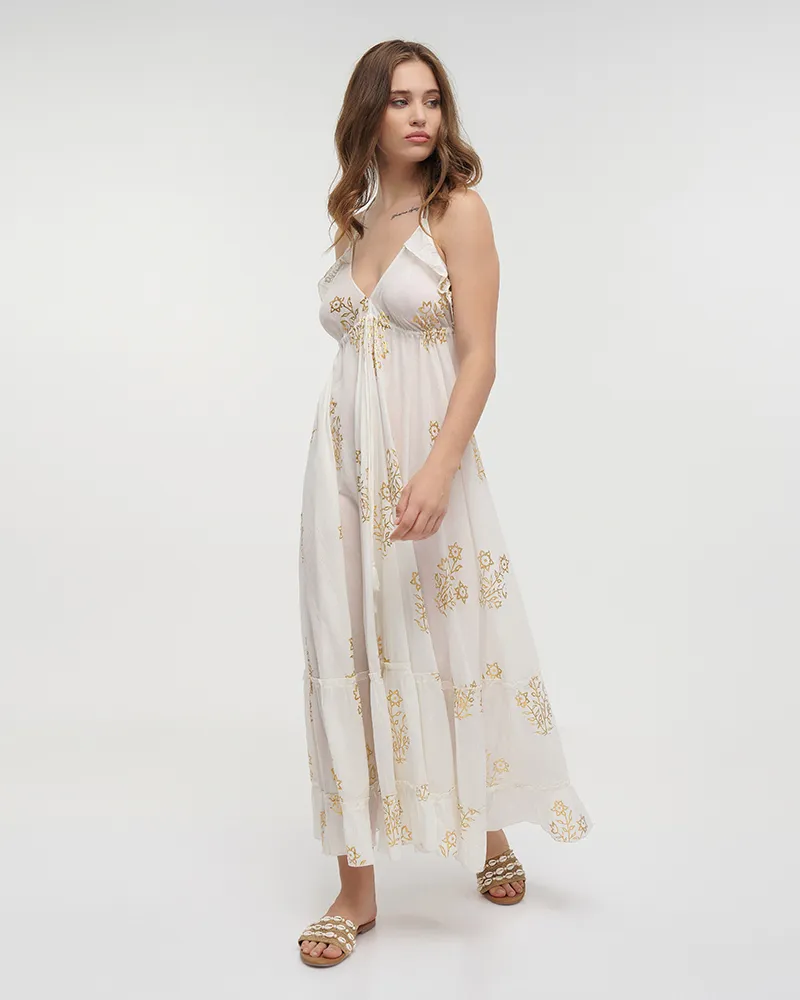 ΦΟΡΕΜΑ ΜΑΚΡΥ ΕΞΩΠΛΑΤΟ ΣΕ ΛΕΥΚΟ ΧΡΩΜΑ ΜΕ ΧΡΥΣΕΣ ΛΕΠΤΟΜΕΡΕΙΕΣ ΟNE SIZE(100% COTTON)