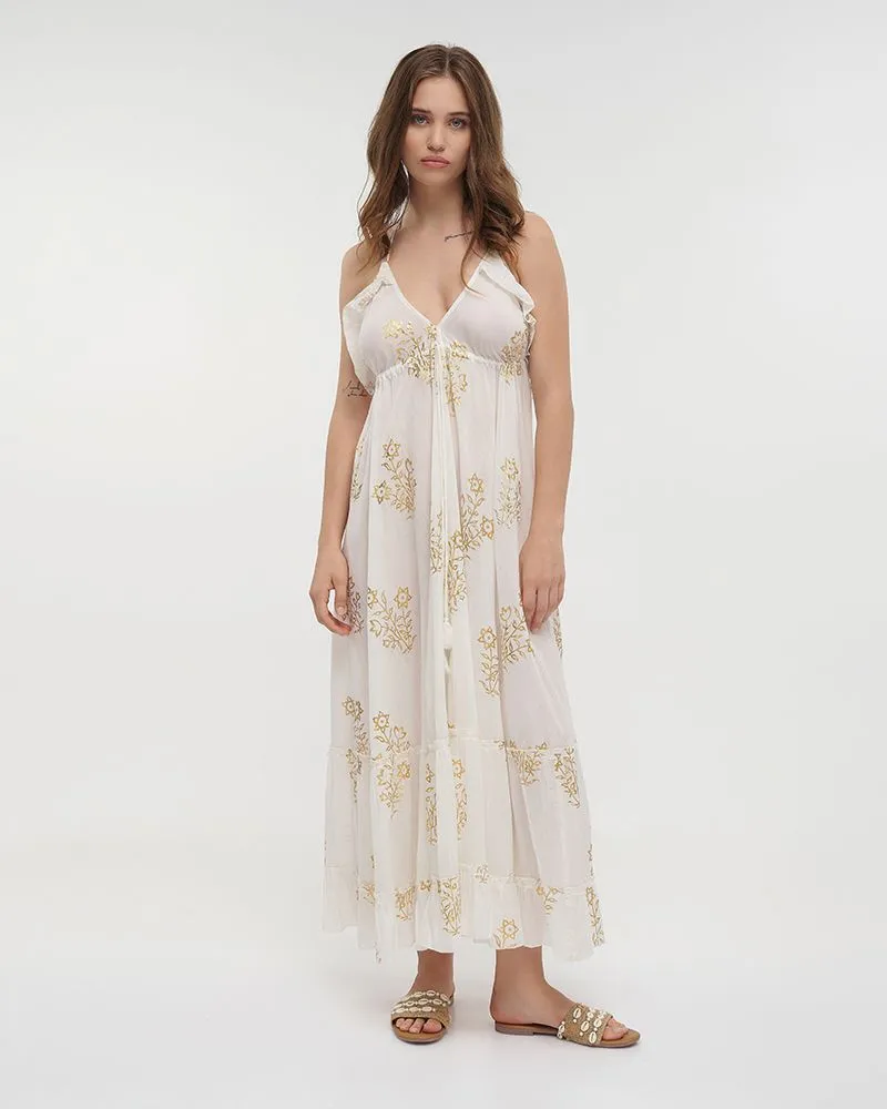 ΦΟΡΕΜΑ ΜΑΚΡΥ ΕΞΩΠΛΑΤΟ ΣΕ ΛΕΥΚΟ ΧΡΩΜΑ ΜΕ ΧΡΥΣΕΣ ΛΕΠΤΟΜΕΡΕΙΕΣ ΟNE SIZE(100% COTTON) ΦΟΡΕΜΑ ΜΑΚΡΥ ΕΞΩΠΛΑΤΟ ΣΕ ΛΕΥΚΟ ΧΡΩΜΑ ΜΕ ΧΡΥΣΕΣ ΛΕΠΤΟΜΕΡΕΙΕΣ ΟNE SIZE(100% COTTON)