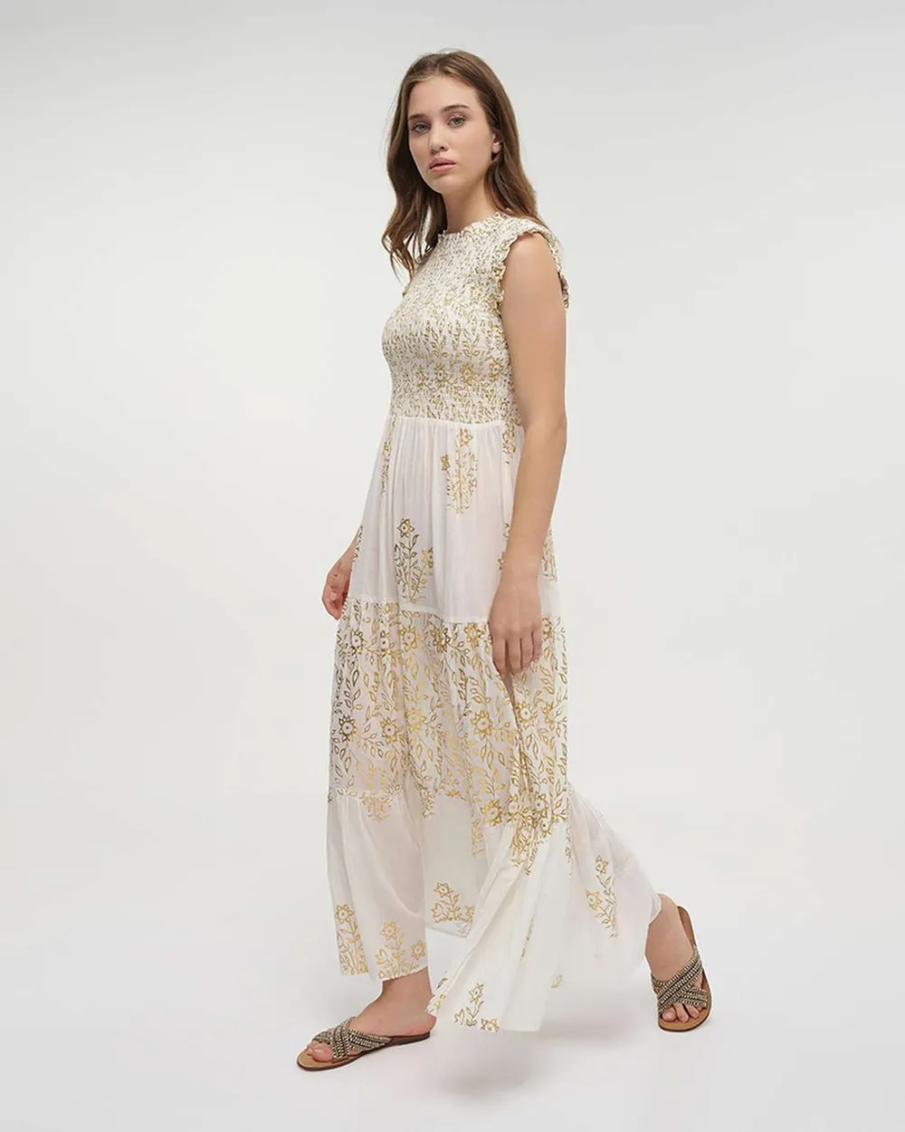 ΦΟΡΕΜΑ ΜΑΚΡΥ AMANIKO ΣΕ ΛΕΥΚΟ ΧΡΩΜΑ ΜΕ ΧΡΥΣΕΣ ΛΕΠΤΟΜΕΡΕΙΕΣ ΟNE SIZE(100% COTTON)