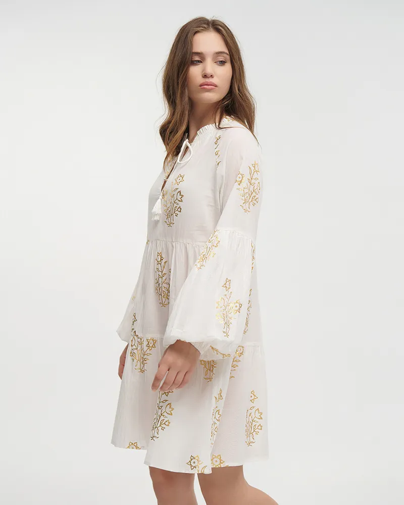 ΦΟΡΕΜΑ KONTO ME 3/4 MANIKI ΣΕ ΛΕΥΚΟ ΧΡΩΜΑ ΜΕ ΧΡΥΣΕΣ ΛΕΠΤΟΜΕΡΕΙΕΣ ΟNE SIZE(100% COTTON)