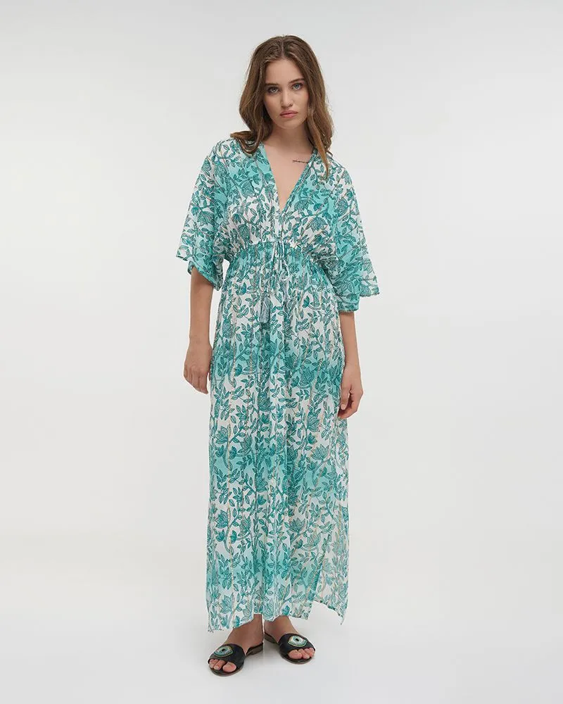 ΦΟΡΕΜΑ ΜΑΚΡΥ MΕ 3/4 ΜΑΝΙΚΙ ΣΕ ΛΕΥΚΟ/ ΠΡΑΣΙΝΟ ΧΡΩΜΑ ΜΕ LUREX ONE SIZE(100% VISCOSE)