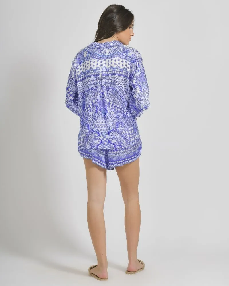 ΠΟΥΚΑΜΙΣΟ ΜΠΛΕ/ΛΕΥΚΟ ΜΕ ΣΧΕΔΙΑ ONE SIZE (100%VISCOSE SATIN)