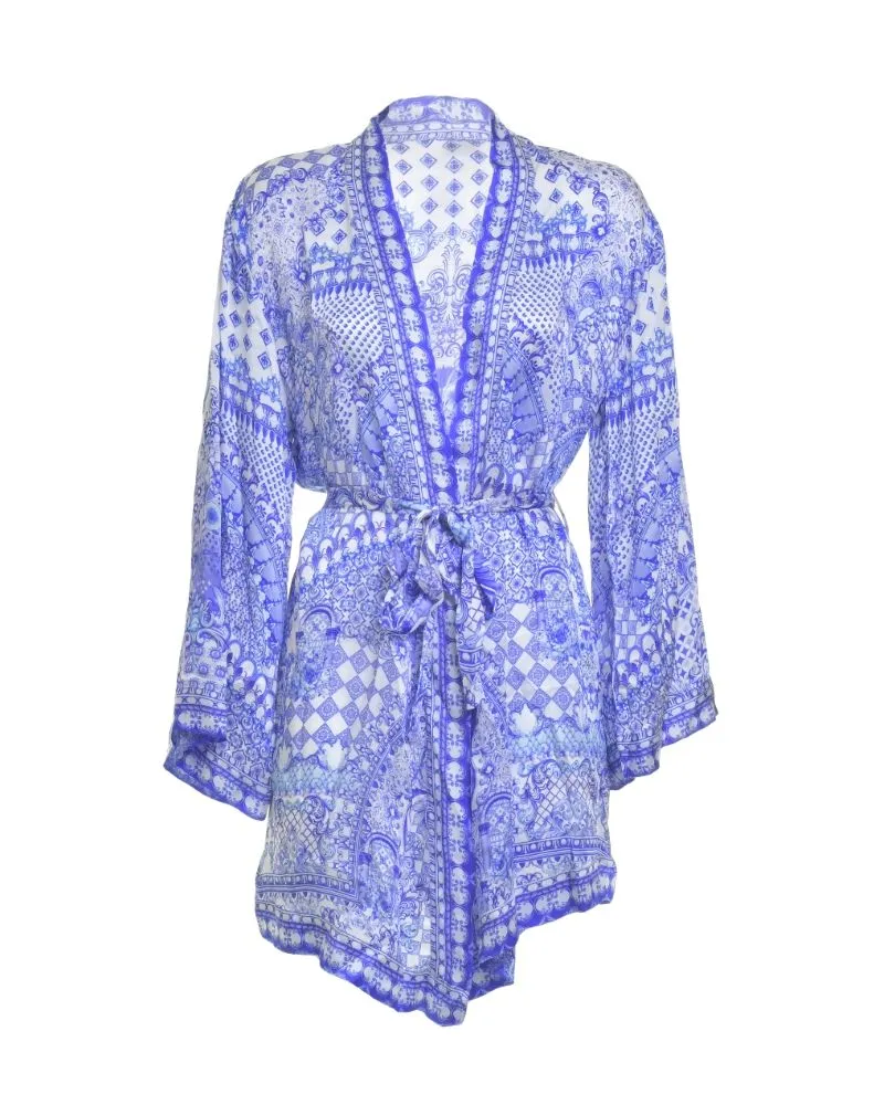 ΚΙΜΟΝΟ ΛΕΥΚΟ/ΜΠΛΕ ΜΕ ΣΧΕΔΙΑ ONE SIZE (100%VISCOSE SATIN)