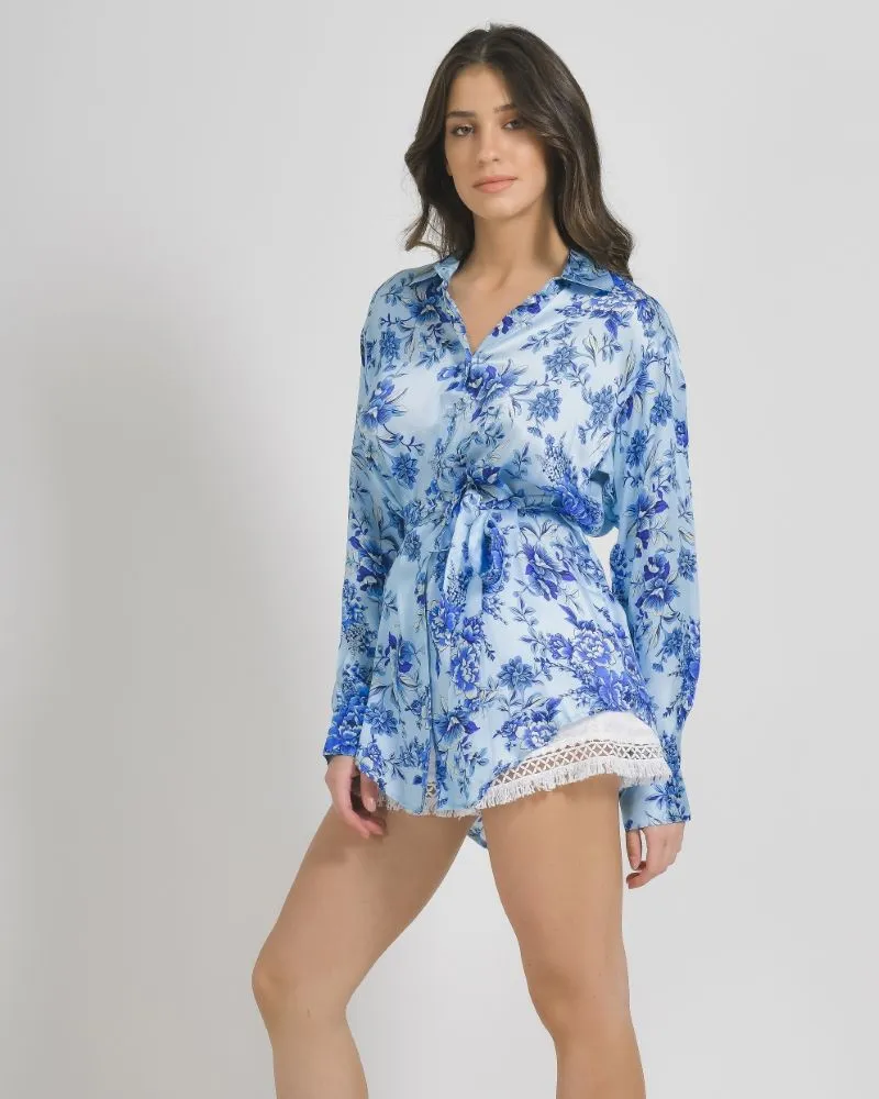 ΠΟΥΚΑΜΙΣΑ ΤΥΡΚΟΥΑΖ/ΜΠΛΕ ΜΕ ΣΧΕΔΙΑ ONE SIZE (100%VISCOSE SATIN)