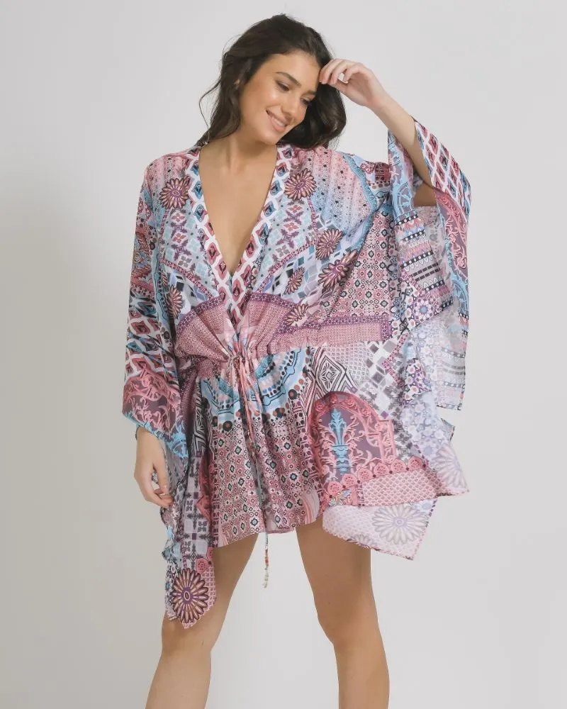 ΟΛΟΣΩΜΗ ΦΟΡΜΑ ΚΟΝΤΗ ΜΕ 3/4 ΜΑΝΙΚΙ ΛΕΥΚΟ/ΡΟΖ ΜΕ ΣΧΕΔΙΑ ONE SIZE (100% LINEN)