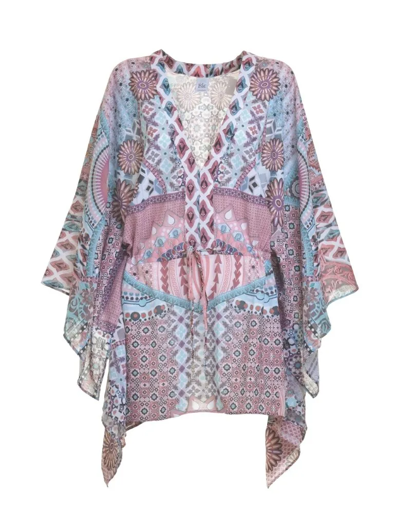 ΟΛΟΣΩΜΗ ΦΟΡΜΑ ΚΟΝΤΗ ΜΕ 3/4 ΜΑΝΙΚΙ ΛΕΥΚΟ/ΡΟΖ ΜΕ ΣΧΕΔΙΑ ONE SIZE (100% LINEN)