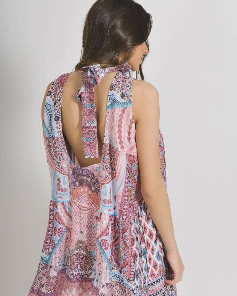 ΦΟΡΕΜΑ ΑΜΑΝΙΚΟ ΛΕΥΚΟ/ΡΟΖ ΜΕ ΣΧΕΔΙΑ ONE SIZE (100% LINEN)