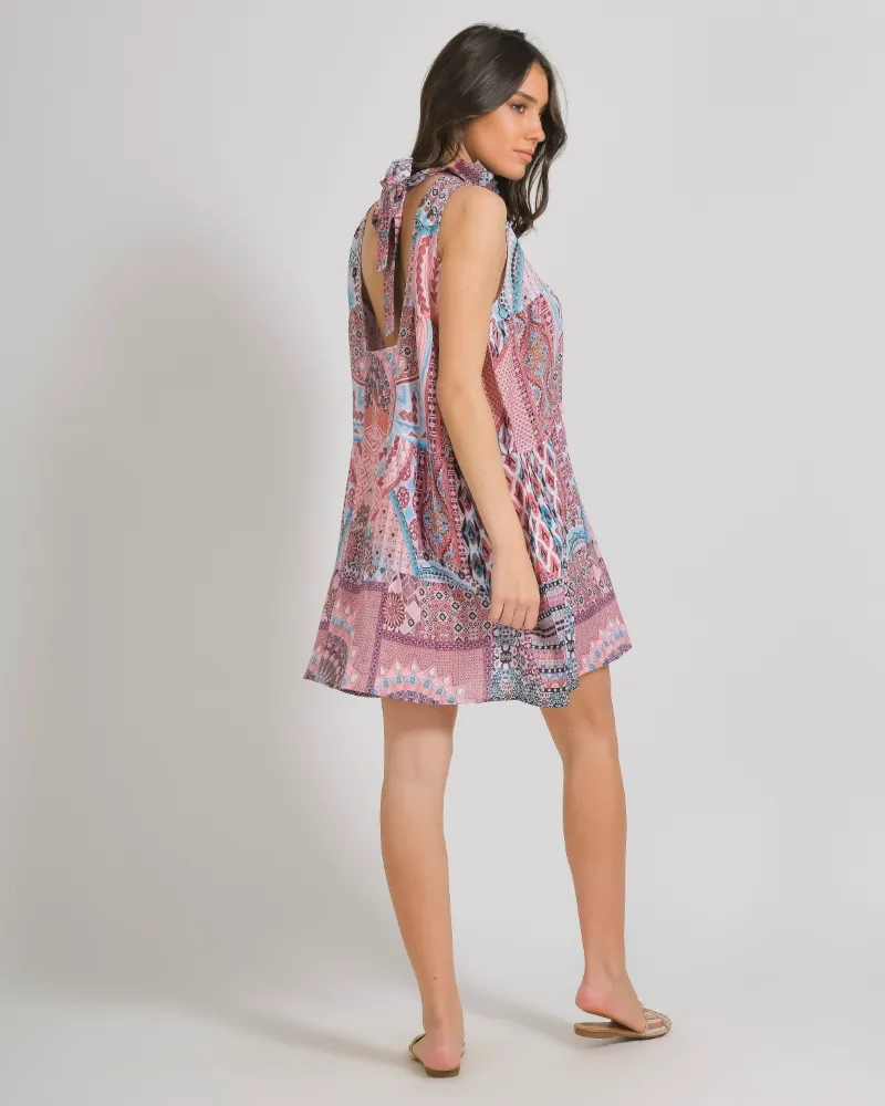 ΦΟΡΕΜΑ ΑΜΑΝΙΚΟ ΛΕΥΚΟ/ΡΟΖ ΜΕ ΣΧΕΔΙΑ ONE SIZE (100% LINEN)