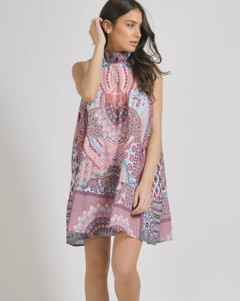 ΦΟΡΕΜΑ ΑΜΑΝΙΚΟ ΛΕΥΚΟ/ΡΟΖ ΜΕ ΣΧΕΔΙΑ ONE SIZE (100% LINEN)